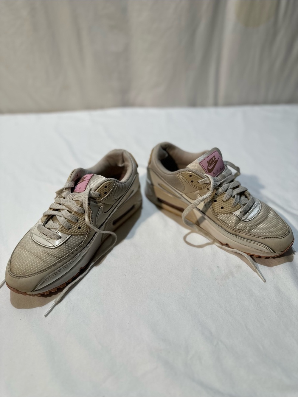 Nike Women’s Cream Mesh & Leather Sneakers with Pink Tongue